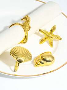 4pcs Seashell, Starfish, Seahorse Mixed Ocean Series Napkin Rings, Table Decor