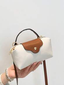 迷你新款时尚手提包，撞色设计，采用防水尼龙面料，包含单肩包、方包和蔬菜篮包，适合通勤、聚会和冬季度假。 - 白色 - 查看 4