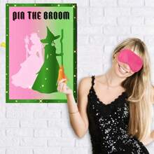 1 set, Juego de fiesta de "Clava la escoba en la bruja" de cartón, póster con tema mágico de fantasía en rosa y verde, 50 x 69 cm, para actividades de fiesta de cumpleaños, suministros de celebración con tema de Halloween