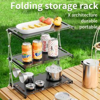 Outdoor Folding Tabletop Display Rack, Camping Portable Multi-Layer Extended Showcase Stand For Cafe