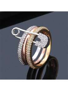 1pc Unique Triple-Loop Design Cubic Zirconia Decorated Women Ring - Multicolor - View 4