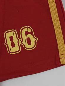 夏季运动风女装两件套，字母印花V领短袖露脐上衣+配套抽绳短裤，休闲运动套装 - 紅色 - 查看 4