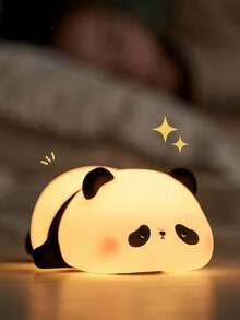 可爱熊猫小夜灯带白噪音，趣味 LED 柔和小夜灯，柔软硅胶婴儿房小夜灯可充电 LED 触摸灯，3 级可调光儿童房 - 黑色 - 查看 4
