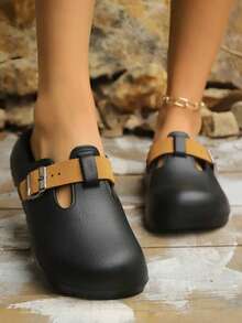 Women's Adjustable Comfortable Non-Slip Soft Bottom Contrast Color Beach/Bathroom/Street/Travel/Daily Wear Clogs Sandals/Slippers/Slippers, Flat Heel - Black - View 3