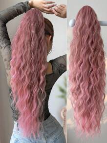 Claw Ponytail Extension Pink Color Hair Ombre 30 Inch Long Natural Water Wave Heat Resistant Fiber Synthetic Ponytail Hairpiece For Girl Women Daily Used