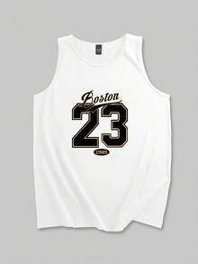 男士 Boston 23 印花无袖运动背心 - 无袖健身背心，印花无袖背心，男士背心，运动服，健身服，运动服装 - 白色 - 查看 3