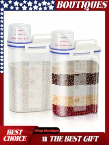 2 piezas Contenedores de almacenamiento para cereales, dispensador de arroz, contenedor de cereales, recipiente para arroz, contenedor de almacenamiento de harina, contenedor de harina, dispensador de recipiente de arroz, contenedor de almacenamiento de granos, contenedores de harina y azúcar, contenedores de almacenamiento de cereales, almacenamiento de arroz, contenedor de almacenamiento de arroz, contenedor de almacenamiento de alimento para perros, dispensador de cereales, contenedores de almacenamiento de alimento para mascotas, contenedor de alimento para perros, contenedor de alimento para mascotas, contenedor de almacenamiento hermético de alimento para perros, contenedor de almacenamiento de semillas para pájaros, contenedor de alimento para gatos, recipiente de alimento para perros, contenedor de almacenamiento de arroz, recipiente de almacenamiento de alimentos de la despensa de cocina de plástico con taza, pequeño contenedor de alimento para perros y gatos con dispensador - transparente - Ver 1