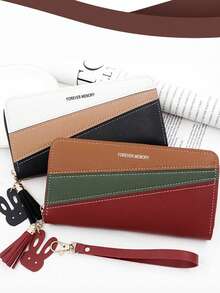 Ví cầm tay dài đa chức năng có khóa kéo đôi cho nữ Ví đơn giản cho nữ Ví dài có khóa kéo bằng da Spell Color-Block thời trang Ví đựng tiền xu có khe cắm thẻ Túi xách cho mẹ, bạn bè, đồng nghiệp Quà tặng ngày lễ - Nhiều màu - Xem 8