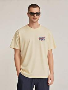 Men's T Shirt 1Pcs 100% Cotton With New York - Themed "New Times Square York" Graphic Double Sided Digital Print 220g Heavyweight - Apricot - View 2