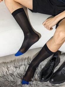 1 双男士薄款半透明纯色商务袜，适合春夏季，透气中筒正装袜，适合办公室和日常穿着