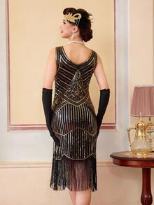 Women's 1920s Vintage Flapper Dress 1920s, Great Gatsby Sequin Fringe Dresses For Party Prom - Gold - View 10