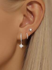 1/3 Stücke Set Kleine Creolen Ohrringe für Frauen in Goldplattierung, glänzende Stern-Creolen mit Kubikzirkoniabesatz für Ohrknorpel, Ohrpiercing-Schmuck für Frauen und Mädchen als Geschenk