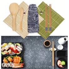 6 Pcs Sushi Making Kit, Sushi Roller Set, All In One Sushi Maker Kit, With Bamboo Rolling Mat, Chopsticks, Rice Paddle, For Beginners, Family, Friends, Home - Multicolor - View 1