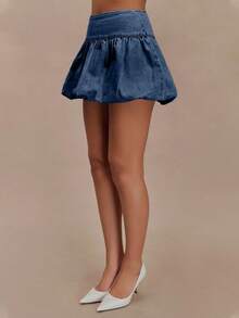 High Waist  Denim Mini Skirt For Women - Solid Color Summer Casual Chic Jean Skirt With Elegant Sweet Style - 深色水洗藍 - 查看 5