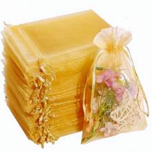 50/100pcs Gold Gift Packaging Bags, Ginger Organza Candy Bags, Colorful Mixed Wedding Favor Bags, Wedding Essential Gift Bags, Tableware, Outdoor Storage Bags, Wedding Candy Packaging Bags, Multi-Size, Various Festival Party Packaging Supplies, Holiday Home Goods, Festival Wedding Party Gift Packaging Supplies