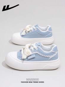 WARRIOR WARRIOR 1 Paar Casual Skateboard-Sneakers für Damen, atmungsaktive flache Sommerschuhe für draußen, vielseitige, leichte, vom Skateboard inspirierte Sportschuhe, modische und bequeme Canvas-Sneakers mit dicken Sohlen, Streetstyle