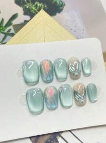 10 sztuk teksturowanych szklanych koralików syrenki, kolorowe końcówki do paznokci w kształcie kociego oka, najwyższej jakości delikatne rozjaśniające czyste ręcznie robione ozdoby do paznokci