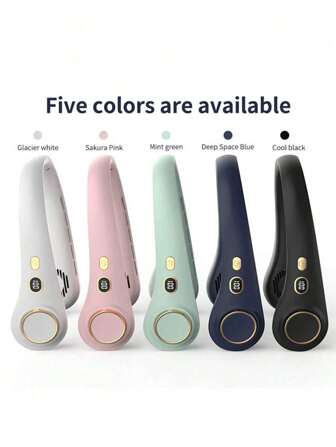 1 件便携式可充电颈扇，数字显示静音个人迷你风扇，5 档速度可调，适合办公室、运动和户外使用，度假必备