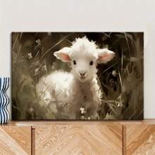 1pc Vintage Easter Lamb And Wildflower Field Canvas Art , Ideal For Home Or Office Decor, Wall Hanging, Perfect Gift For Bedroom, Cafe, Or School, No Frame