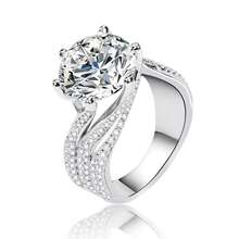 1 Piece Luxurious 1/3/5 Carat Round Moissanite Six-Prong Set Women's Wedding Ring, Featuring Lab-Created Diamonds, Plated With 18K White Gold On S925 Sterling Silver. This Ring Is Perfect For Weddings, Proposals, And As A Valentine's Day Or Anniversary Gift - Silver - View 2