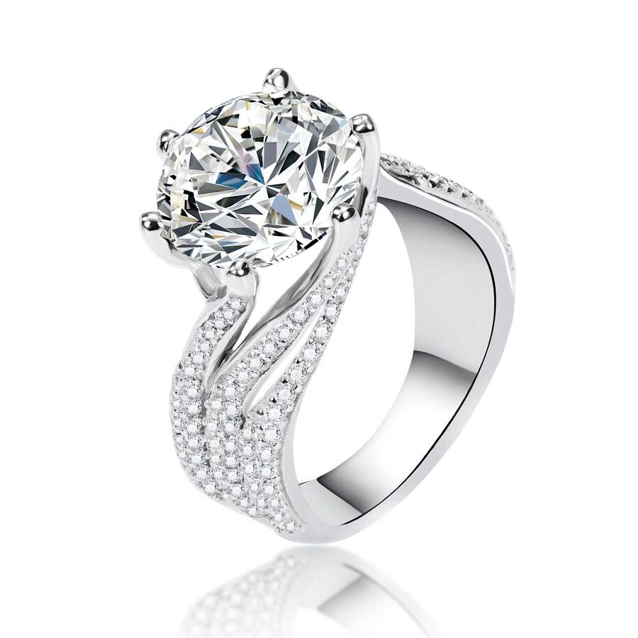 1 Piece Luxurious 1/3/5 Carat Round Moissanite Six-Prong Set Women's Wedding Ring, Featuring Lab-Created Diamonds, Plated With 18K White Gold On S925 Sterling Silver. This Ring Is Perfect For Weddings, Proposals, And As A Valentine's Day Or Anniversary Gift