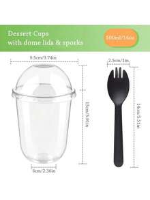 100Pcs Plastic Dessert Cups With Dome Lids (No Hole) And Sporks, 8oz/12oz/16oz Clear Disposable Yogurt Parfait Cups, No Leaking Individual Party Snack Cups For Cake, Mousse, Milkshake, Yogurt, Ice Cream, Fruits - 透明 - 查看 5