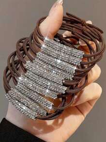 10 pezzi Elastici per capelli neri con cristalli per donne, ad alta elasticità, non dannosi, alla moda, adatti per qualsiasi look, fermacode per coda di cavallo, accessori per capelli semplici e versatili per uso quotidiano, elastici per capelli, corde per capelli, bobine per capelli