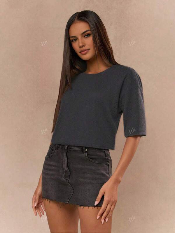 Casual Simple Solid Color Short-Sleeve T-Shirt, Versatile For Summer