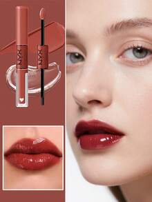 NYX Shine Loud 唇彩，04 Life goals（蜜桃裸色），持久液体唇膏，透明唇彩，持久液体唇膏，透明唇彩，丰盈双唇，增加唇部体积，增强唇部轮廓，双头设计，持久配方