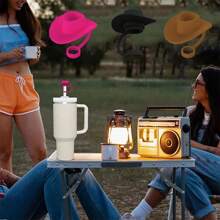 1/3 pezzi Tappo riutilizzabile in silicone anti-polvere - Set copertura per cannucce, cappello da cowboy, tappo in stile cartoni animati (adatto a misure universali da 6-10mm)