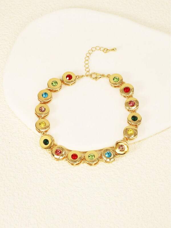 1pc Colorful Luxury Zirconia Decor Round Bracelet, Rainbow Bracelet, Gift For Valentine's Day, Mother's Day