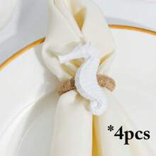 4pcs Resin Seashell, Starfish And Seahorse Assorted Ocean Series Napkin Rings, Tabletop Decoration