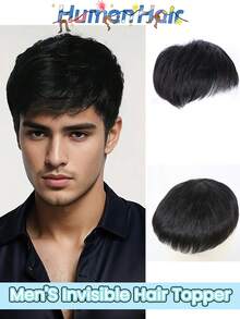 Men's Hair Topper Natural Black Short Straight Men Topper Hairpiece Hair Extensions Breathable Baldness Wig Hair Pieces - Natural Black - View 1