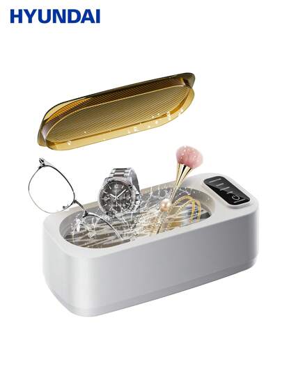 HYUNDAI Ultradźwiękowy środek czyszczący, profesjonalna technologia wibracji o wysokiej częstotliwości do okularów, pasków do zegarków, monet, kolczyków, pierścionków, naszyjników, pędzli do makijażu i nie tylko, dogłębne czyszczenie 360°, wszechstronny asystent czyszczenia