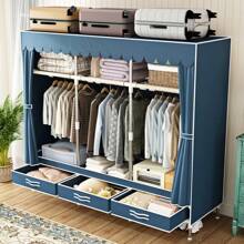 Komplett-Stahlrahmen-Garderobe mit Schublade, einfache Montage, stoffverstärkte Garderobe für Mietwohnungen, Schlafzimmer, doppelte Kleiderlagerung, Stoffgarderobe