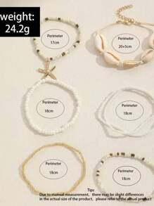 7 pièces/set Bracelet à pendentifs style bohème avec perles de coquillages et étoiles de mer pour femmes