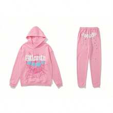Hip Hop Spider Hoodies Set Y2k Hoodie Tracksuit Pullover Sweatshirt For Women Men Matching Hoodies Street Suit Two-Piece Set    Letter  Geometric  Spring/Fall  Regular Fit  Pocket  Drawstring - 粉色 - 查看 1