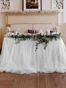 1Pc White Pearl Tulle Decorative Tablecloth,Boho Rustic Cheese Cloth Table Runner For Baby Shower Decoration Wedding Easter Summer Table Runner Baby Shower Family Decorations Gifts