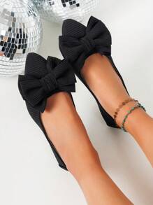 Women's Flat Ballet Flats With Bow Decor, Elegant And Comfortable For Work And Casual Wear, Pointed Toe Slip-On Shoes