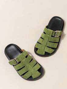 女童编织拖鞋，夏季罗马式平底拖鞋，2025新款