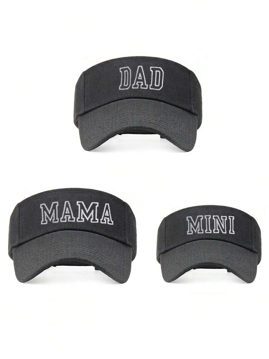 3pcs/Set Dad, Mom, Mini Embroidered Letter Brimless Duck Tongue Hats, Outdoor Sun Visor Caps, Suitable For Summer Sports, Beach, Travel - 3pcs - View 1
