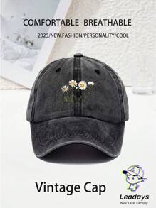 1PC Unisex Daisy Baseball Cap,Curved-Brim Baseball Cap (Dad Hat), With A Vintage Washed Finish And Adjustable Cap Circumference. It Serves As A Sun Hat, Providing Shade. It's Suitable For Outdoor Sports In All Seasons, Can Be Used As A Beach Sun Hat, And Is Great For Daily Wear And Matching. It Also Makes For A Great Gift For Vacations And Trips.