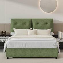 Twin/ Full/ Queen/ King Size Bed Frame, Upholstered Platform Bed Frame With Pillow Headboard, Soft Cloud Bed Frame, No Box Spring Required, Easy Assembly, Beige/ White/ Pink/ Grey/ Blue/ Green, Twin/ Full/ Queen/ King * Bed Frame Queen Queen Bed Frame Bed Frame Full Full Size Bed Frame King Size Bed Frame Twin Bed Frame Room Decor Home Decor Christmas Decor Bedroom Decor Valentine Day Decor Storage Living Room Decor Furniture House Decor - Green - View 2