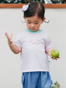 mini bala Boys' And Girls' Skin-Friendly Soft Short Sleeve T-Shirt Summer Non-Sweat - Pink Purple - View 3