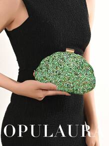 Borsa clutch da donna OpulAura, di lusso, decorata con cristalli, a forma di conchiglia, borsetta da cerimonia elegante, adatta per matrimoni, gala, eventi formali, abbinata bene con abiti da festa, vestiti luccicanti