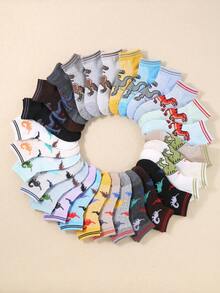 10 Pairs Random Dinosaur, Football, Car, Boat Print Socks, Suitable For Daily Wear, Unisex Kids - Multicolor - View 6