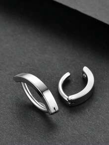 1pc Stainless Steel Plain Navel Ring, Unisex Simple & Fashionable Body Piercing Jewelry - Silver - View 5
