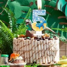 1pc Blue Dinosaur Numeral Candle, Cake Numeral Glitter Candle, Dinosaur Theme Birthday Party Jurassic Jungle Theme Cake Hat Anniversary Party Decor, Halloween, Ghost, Autumn, Holiday, Winter, Holiday, Festival, Room Decor, Gift, Birthday Candle, Birthday Decor, Happy Birthday, Cake Candle, Room Decor