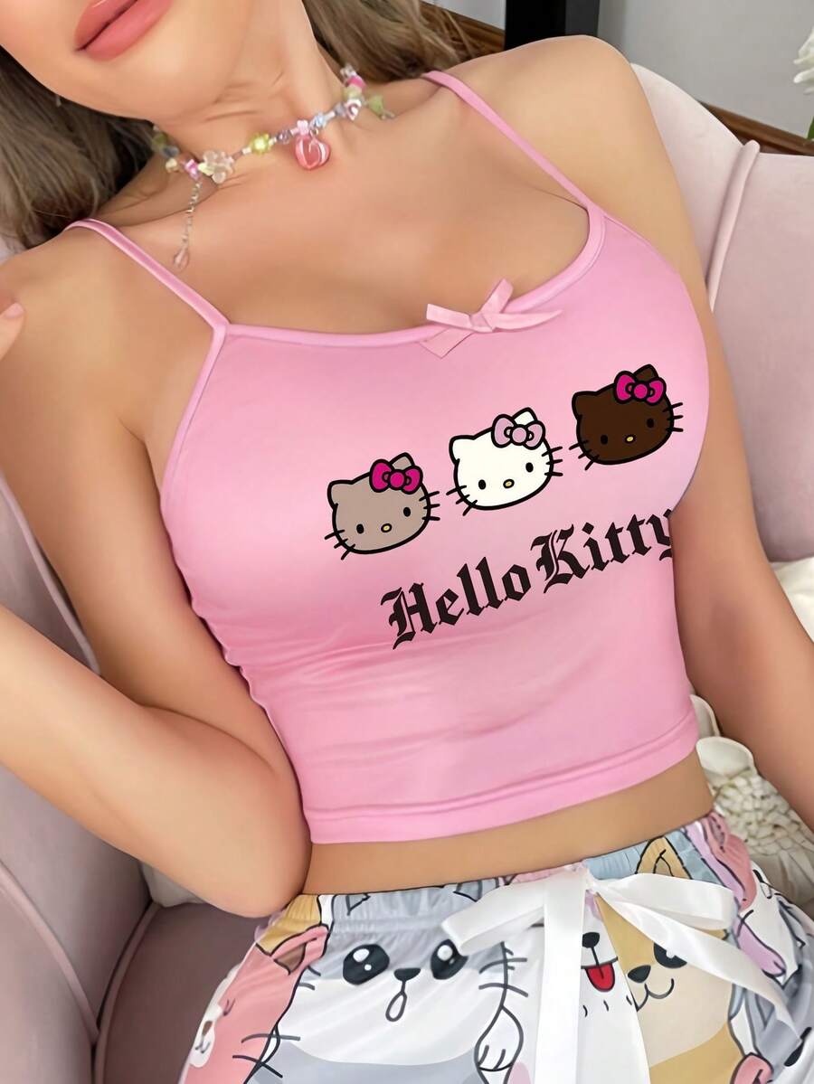1 Pieza Sanrio Hello Kitty Top Pijamas Ropa de Dormir para Mujer Verano Camisa Hello Kitty Ropa Artículos Pjs Crop Tops Mujer Kuromi Hello Kitty Pijamas Camisetas de Tirantes - Rosa - Ver 1