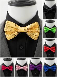 1pc Men's Fashionable Solid Color Sequins Formal Bow Tie, Suitable For Business, Student Events, Stage Performance, Hosting, Party, Graduation Photo Accessory